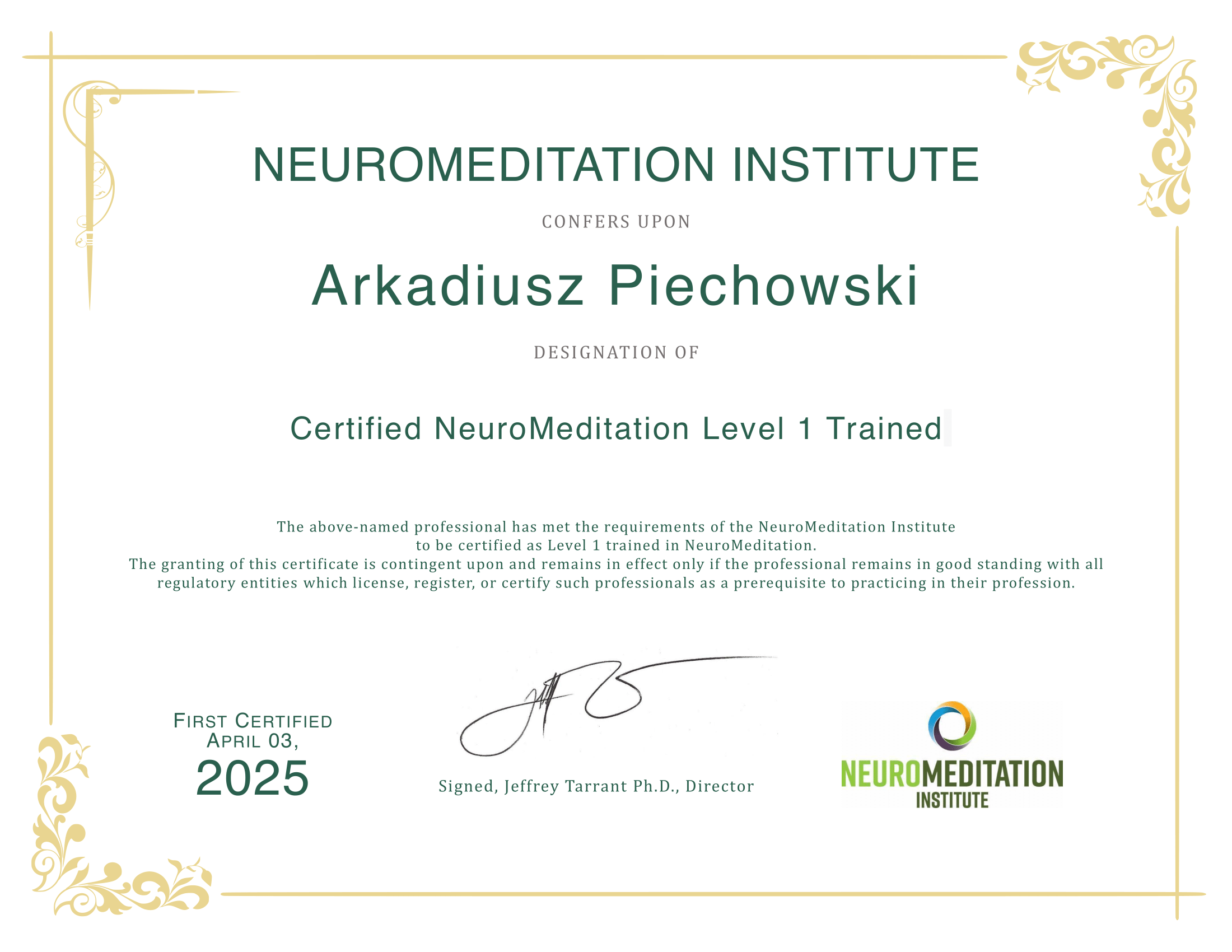 Arkadiusz Piechowski NMI-1 Certificate-1.png